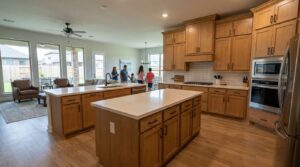semi custom kitchen cabinets installed in open-concept Katy Texas home 