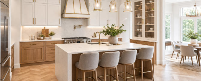 2026 kitchen remodeling trends in Cypress TX with warm wood cabinets and a large functional kitchen island